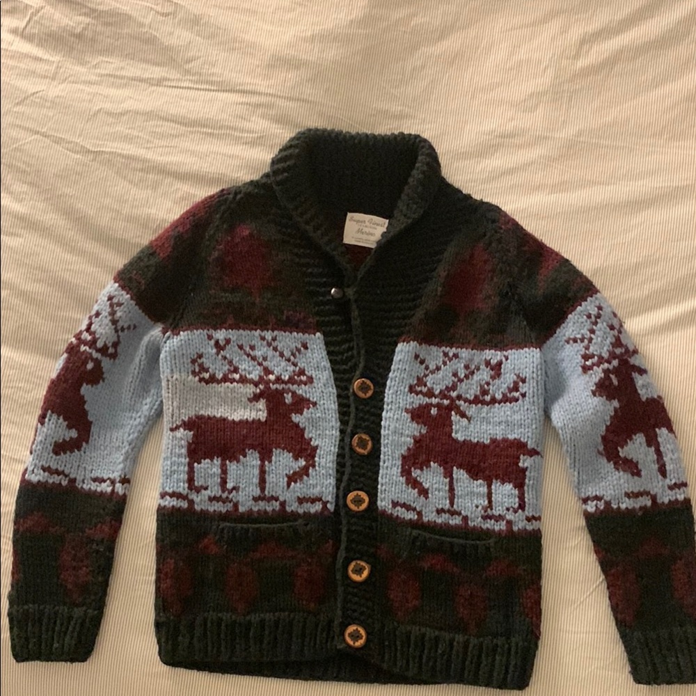 Kanata Hand Knits - men’s cardigan dark green , light blue and  burgundy